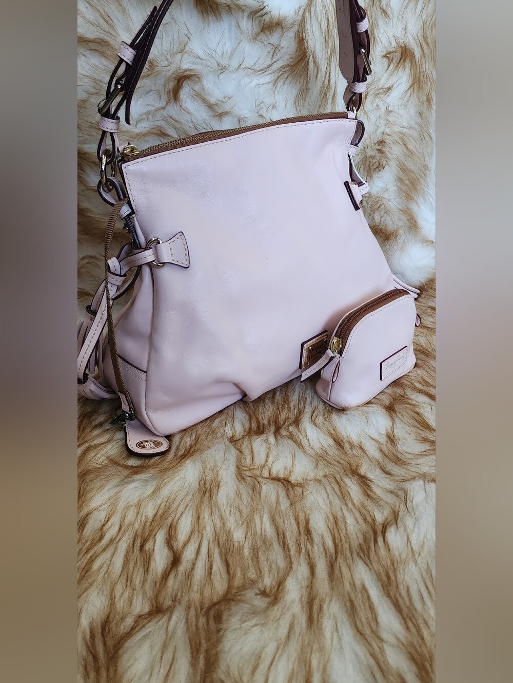 Dooney & Bourke Pale Pink Leather Shoulder Bag with Coin Pouch